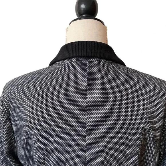 Ecru Dotted Knit Boyfriend Blazer Size 12 Black White Rib Collar Jacket - Picture 11 of 16